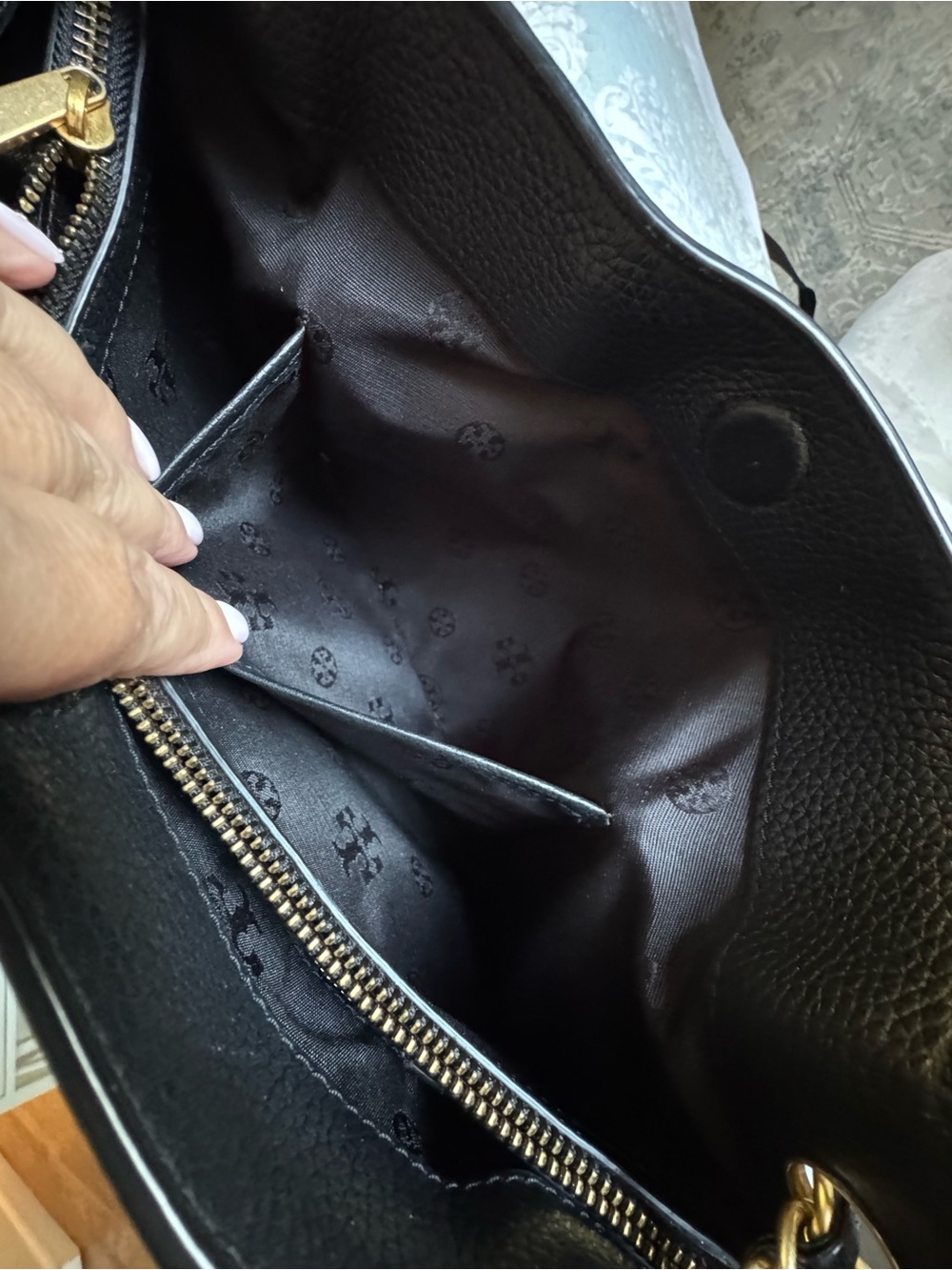 Tory Burch Black Leather Tote with Gold Chain Handles - Picture 8 of 11